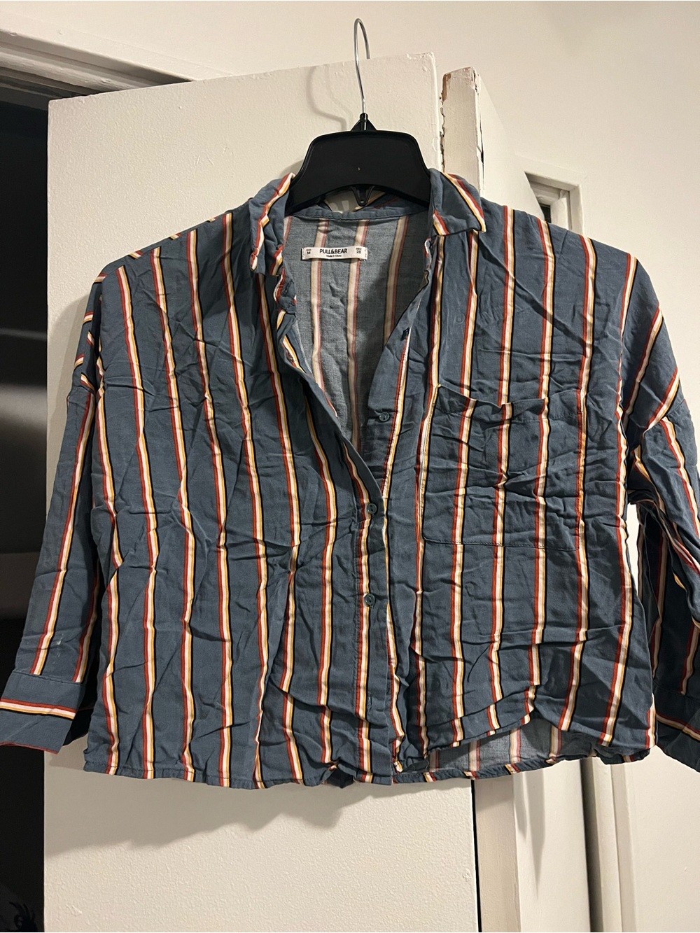 Pull&Bear Blue Striped Button-Up Shirt Jacket